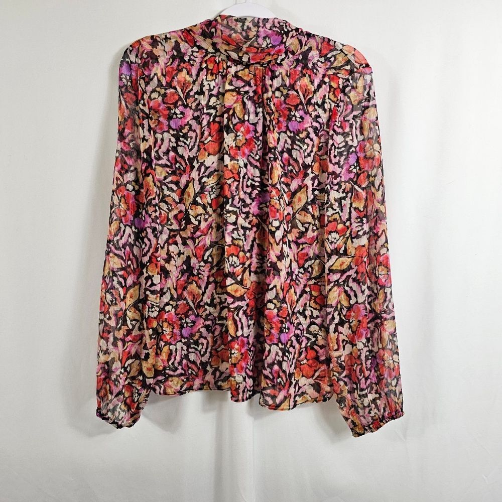 Mis Los Angeles Lulu Bow Tie Neck Chiffon Blouse in Fire Floral - Size L